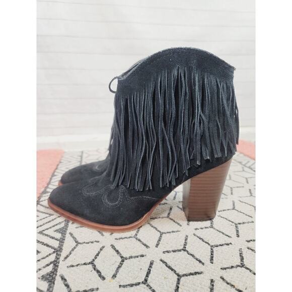 SAM EDELMAN BENJIE FRINGE POINTED TOE HEELED BOOTS IN BLACK, SZ 7.5 - Picture 5 of 13